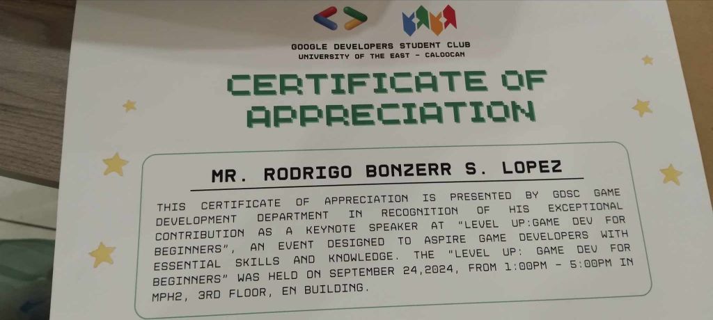 Septermber 24, 2025 Google Developer Certificate of Appreciation - Rodrigo Lopez